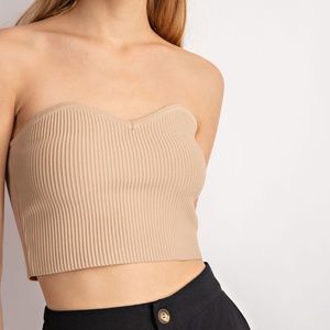 Nude Ribbed Sweetheart Cropped Tube Top
